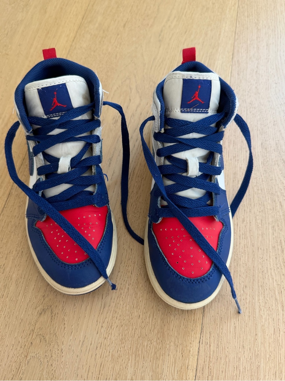 Nike Kids Air Jordan 1 Mid GS Sneakers White / Deep Royal -University Red - 1.5